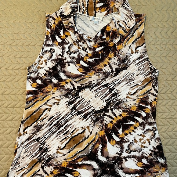 EUC! Tahari abstract animal print cowl neck blouse; size Large - Picture 5 of 8